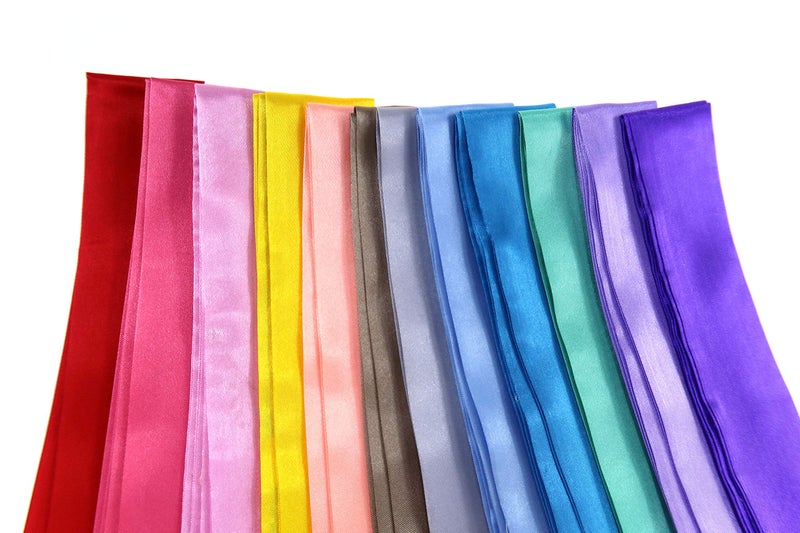 LilMents 12 Mixed Designs Satin Head Hair Handbag Handle Highlights Scarf Tie Lot (Solid Colors B) - Image 3